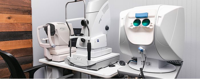 Optometric equipment in the exam room
